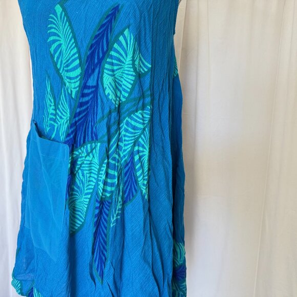 A line WOMENS summer sleeveless DRESS Turquoise BLUE FLORAL DESIGN  free size - Picture 2 of 5